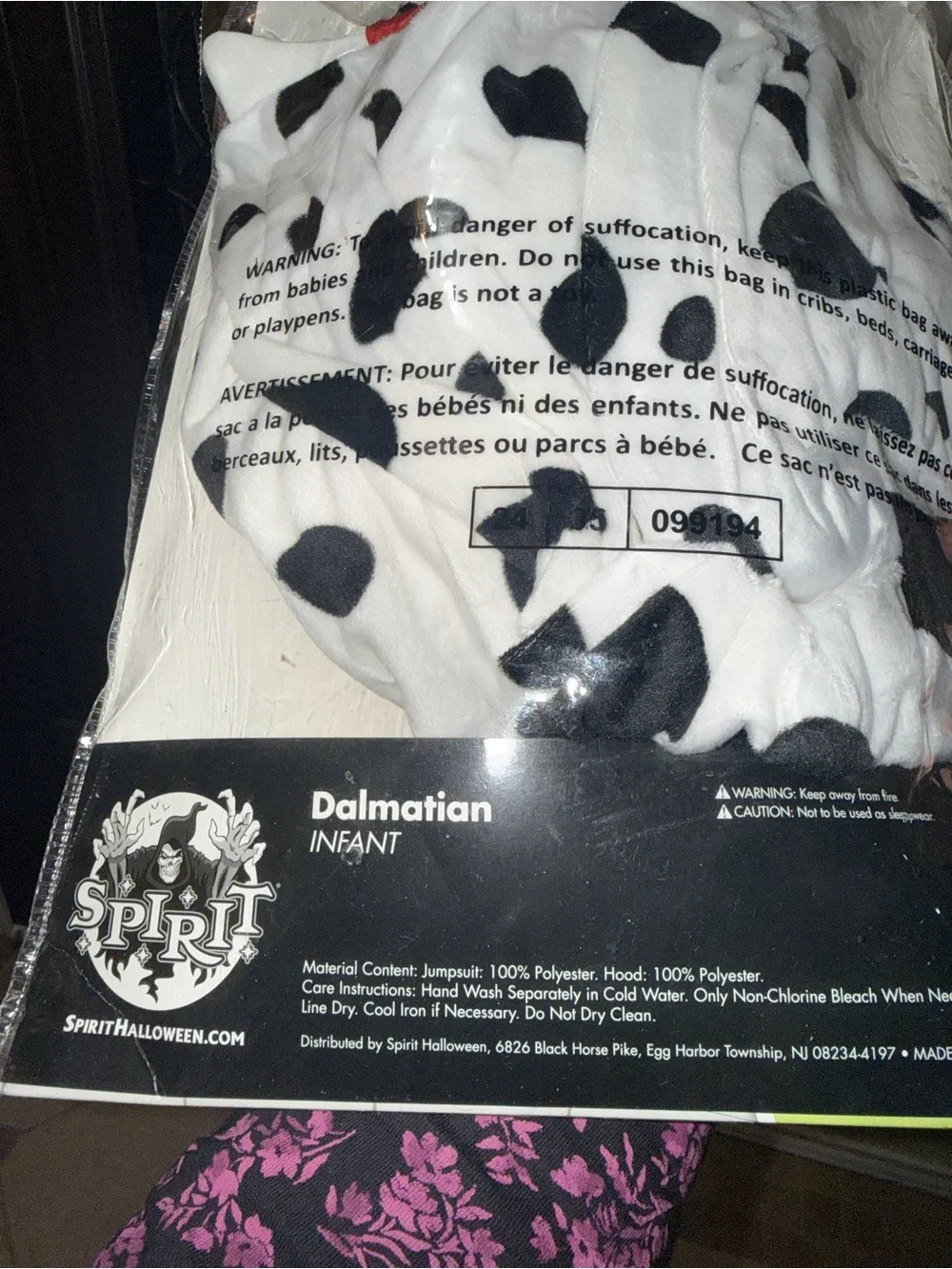 Spirit Dalmatian Infant Costume - White & Black Sz 18-24M